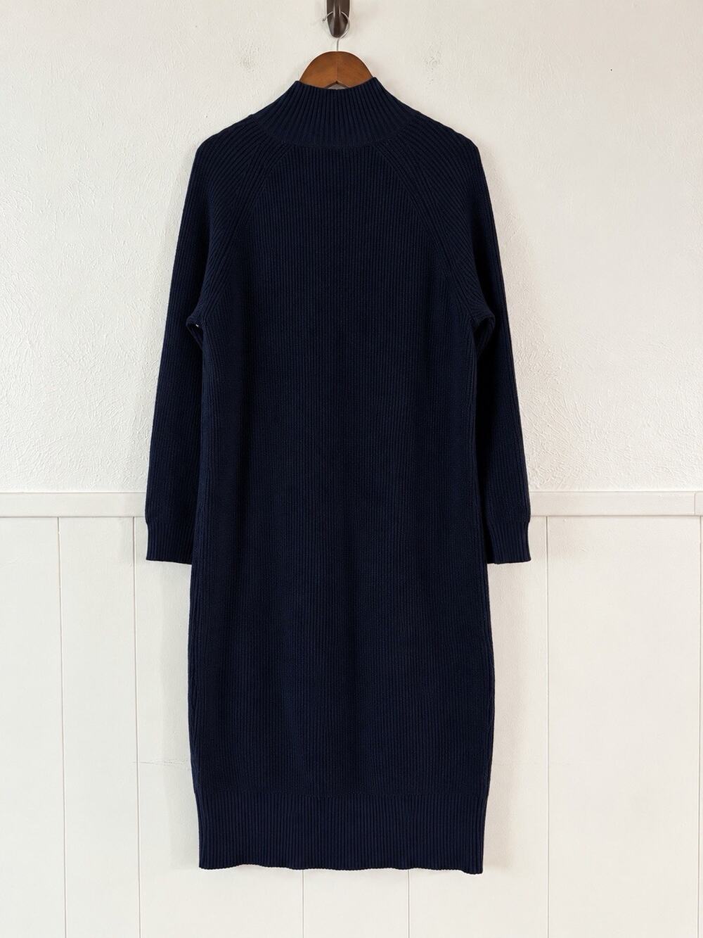 Boden Women’s Size 14 Navy Blue Wool Alpaca Blend Ribbed Mock Neck Sweater Dress